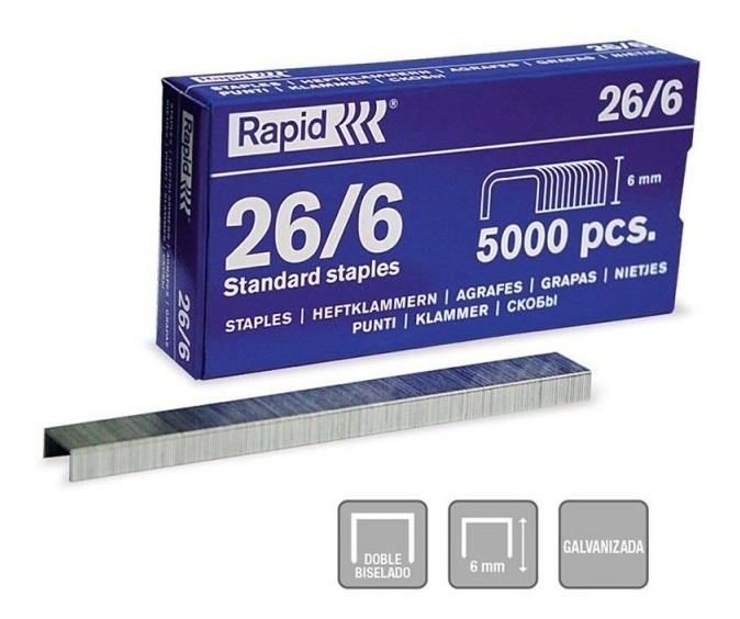 GRAPAS STANDAR MARCA RAPID 26/6 DE 5000
