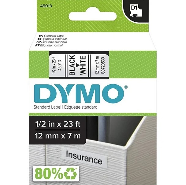 CINTA DYMO LMD1 45013 1/2" NEGRO EN BLANCO 