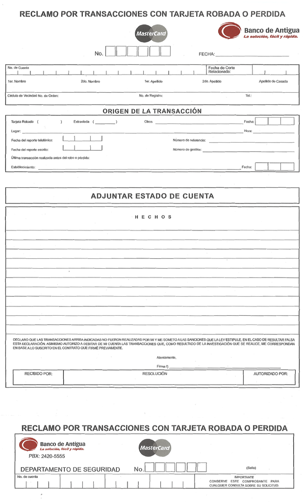 RECLAMO DE TARJETA ROBADA