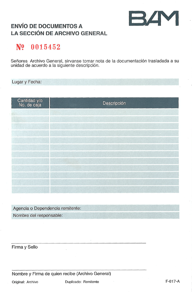 ENVIO DE DOCUMENTOS AL ARCHIVO BAM 