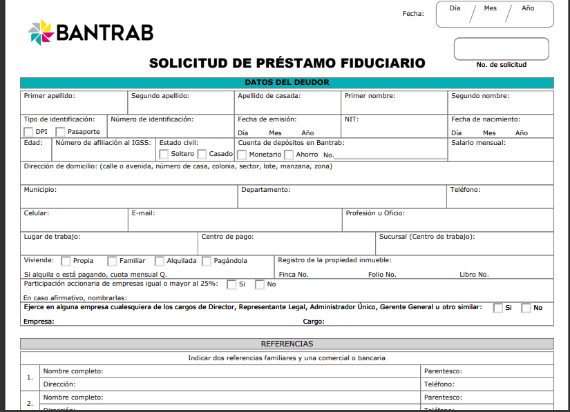 SOLICITUD DE PRESTAMO FIDUCIARIO (P/100) BT00351
