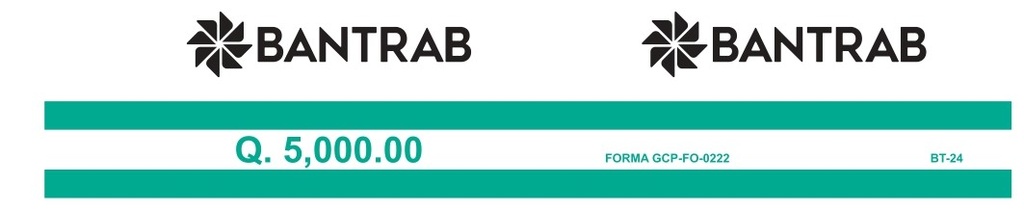 PRECINTOS PARA BILLETES DE Q 5,000.00 RESMA DE 500 BT