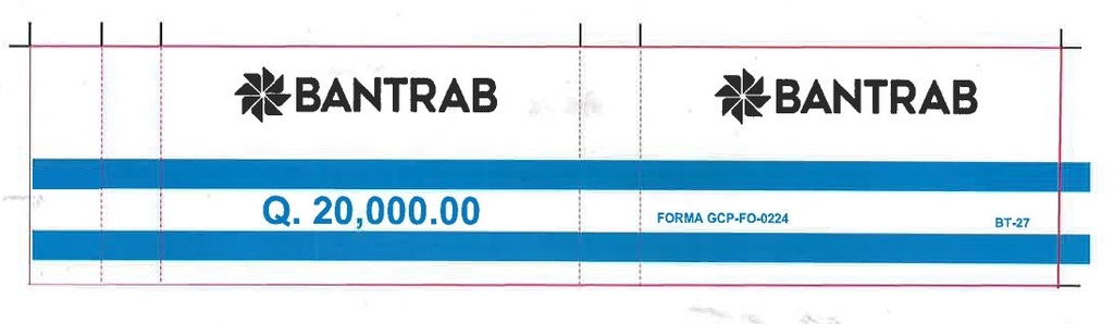 PRECINTOS PARA BILLETES BT Q 20,000.00 P/500 BT0027