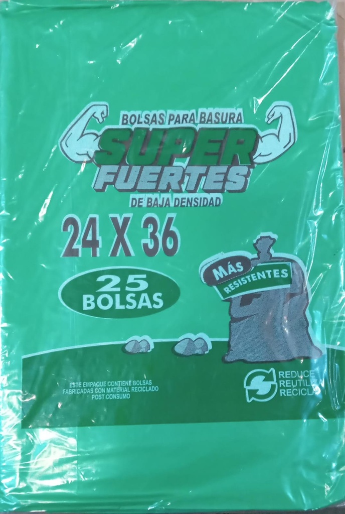 BOLSA GRANDE PARA BASURA 24" * 36" C/VERDE P/25