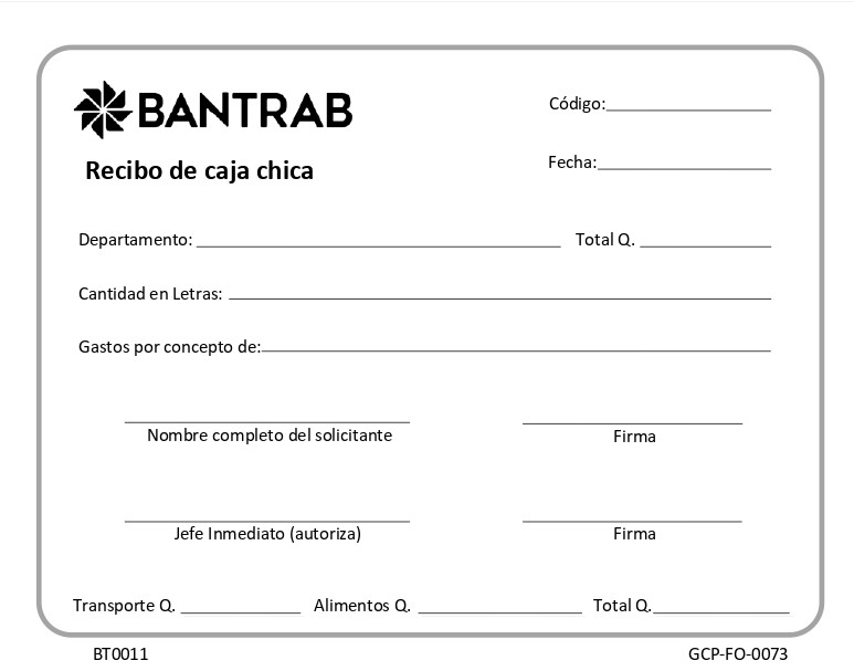 RECIBO DE CAJA CHICA BLOCK DE 100  BT0011
