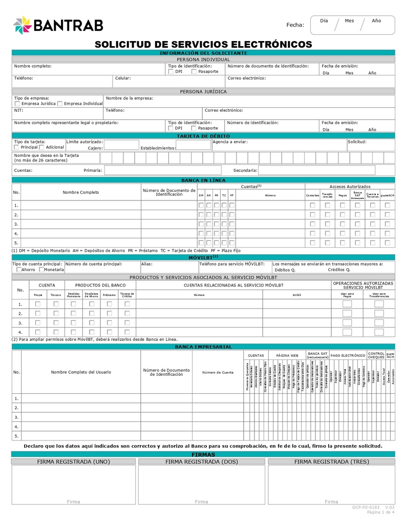 SOLICITUD DE SERVICIOS ELECTRÓNICOS B/100  BT00355