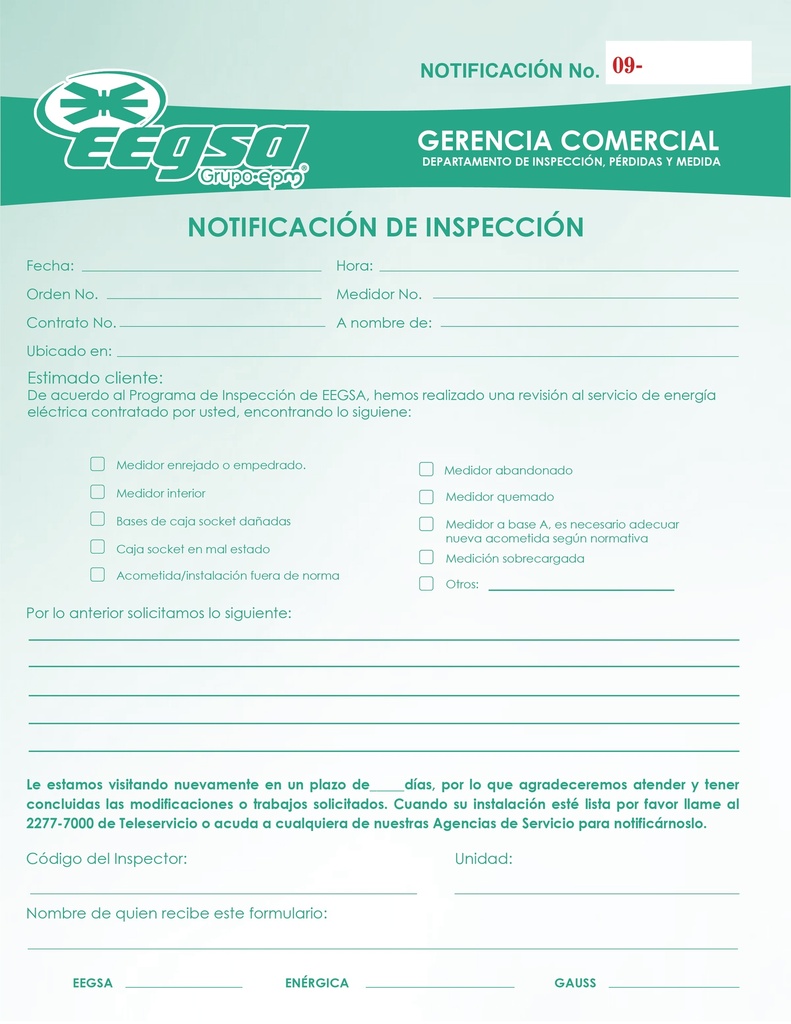 NOTIFICACION DE INSPECCION EEGSA B/25