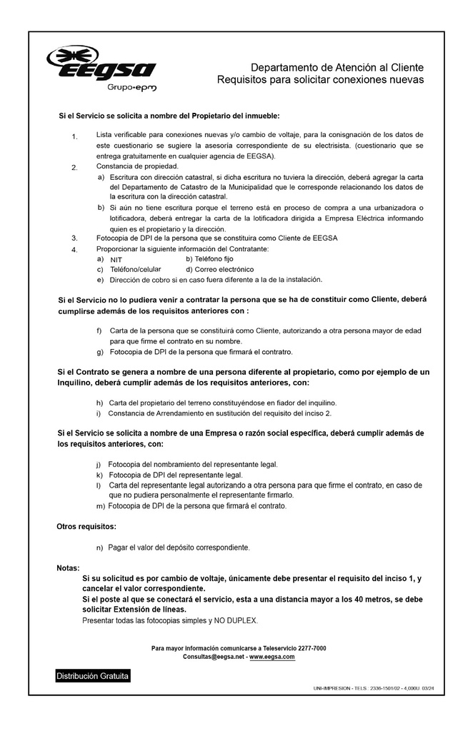 Requisitos  (Conexiones nuevas) EEGSA