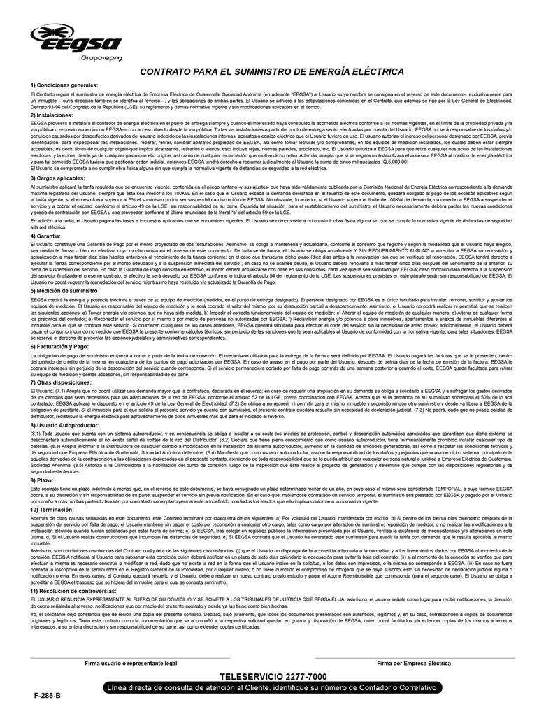 Contrato para suministro de energía eléctrica EEGSA