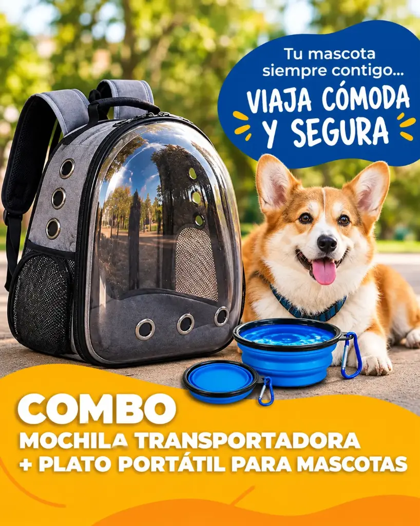 MOCHILA+PLATO PORTATIL DE MASCOTAS