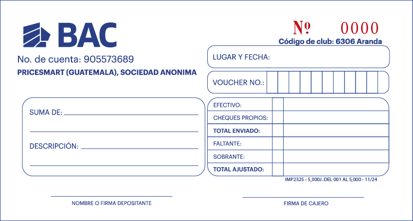 BOLETA DE DEPOSITO PRICESMART-BAC  UNIDAD