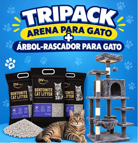 TRIPACK ARENA PARA GATO + ARBOL-RASCADOR PARA GATO