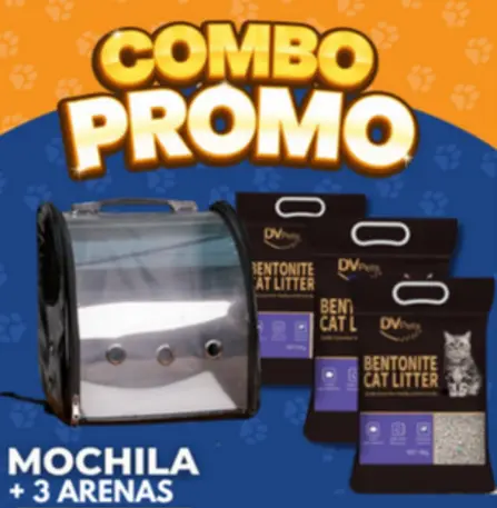 TRIPACK ARENA PARA GATO + MOCHILA COMBO