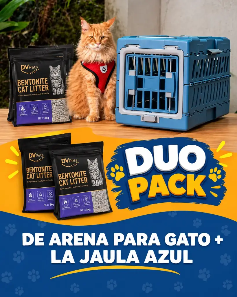 DUO PACK DE ARENA PARA GATO +JAULA AZUL