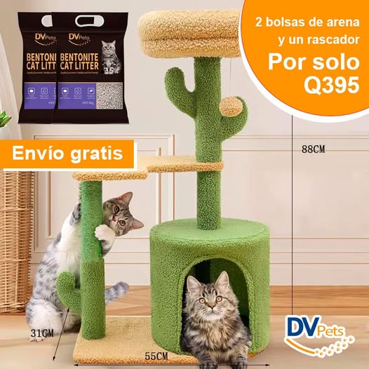 ARBOL RASCADOR+DOS BOLSAS DE ARENA PARA GATO GRATIS