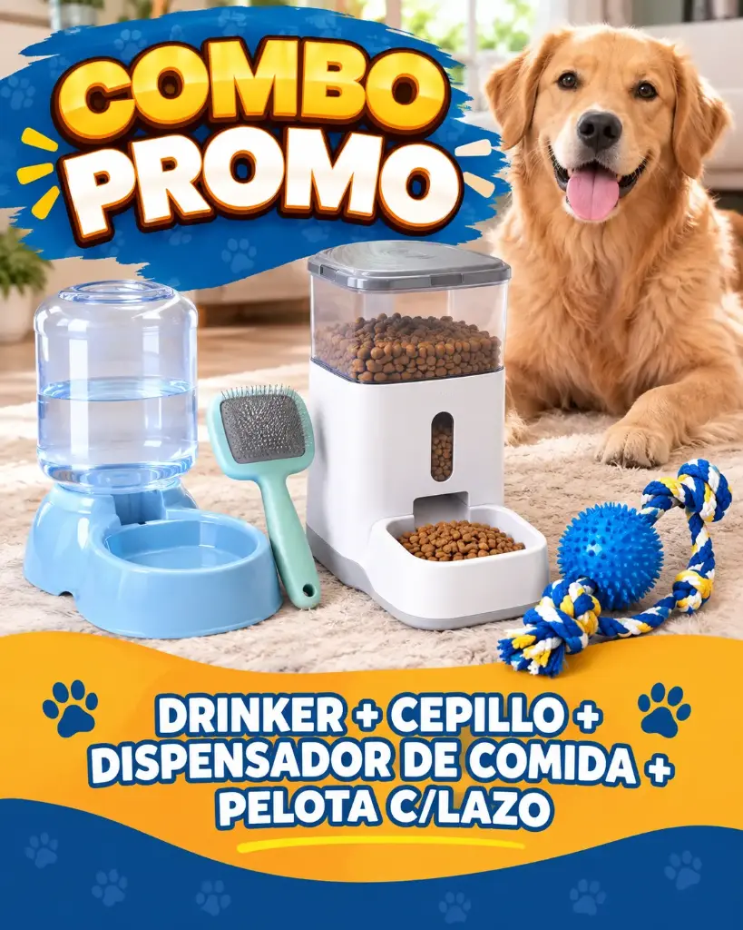 DRINKER + CEPILLO + DISPENSADOR DE COMIDA + PELOTA C/LAZO