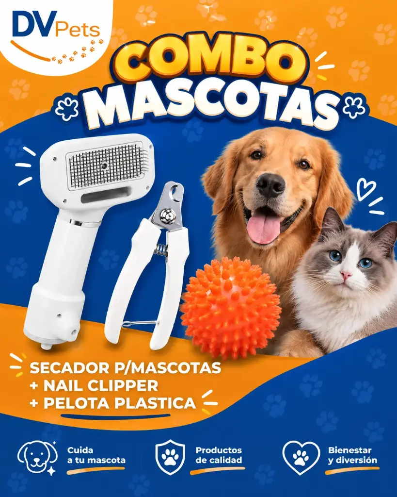 SECADOR P/MASCOTAS + NAIL CLIPPER + PELOTA PLASTICA