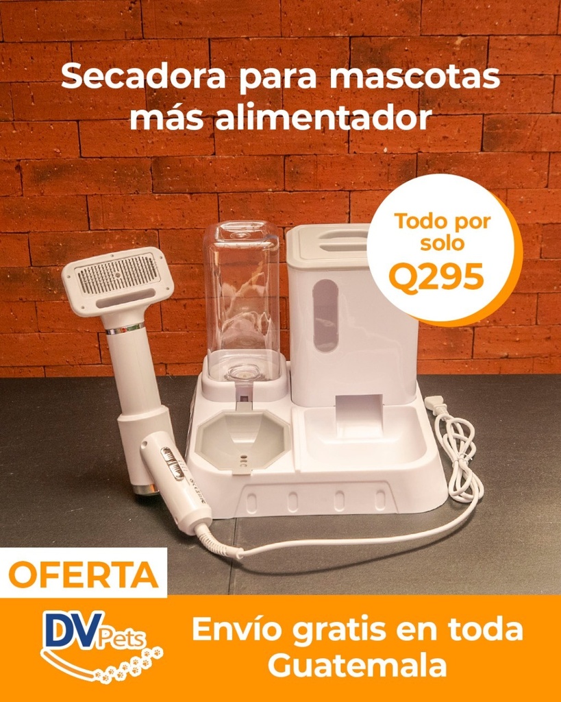 COMBO DE DISPENSADOR DE COMIDA + SECADORA PARA MASCOTAS