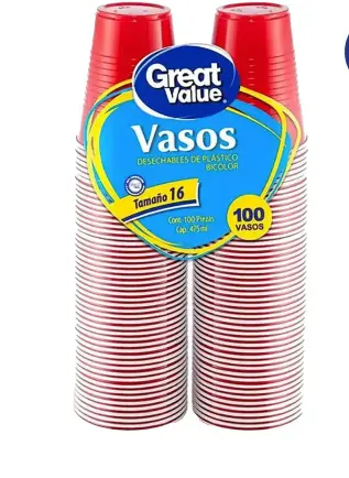 VASO PLASTICO NO.16 COLOR ROJO  PAQ/100U