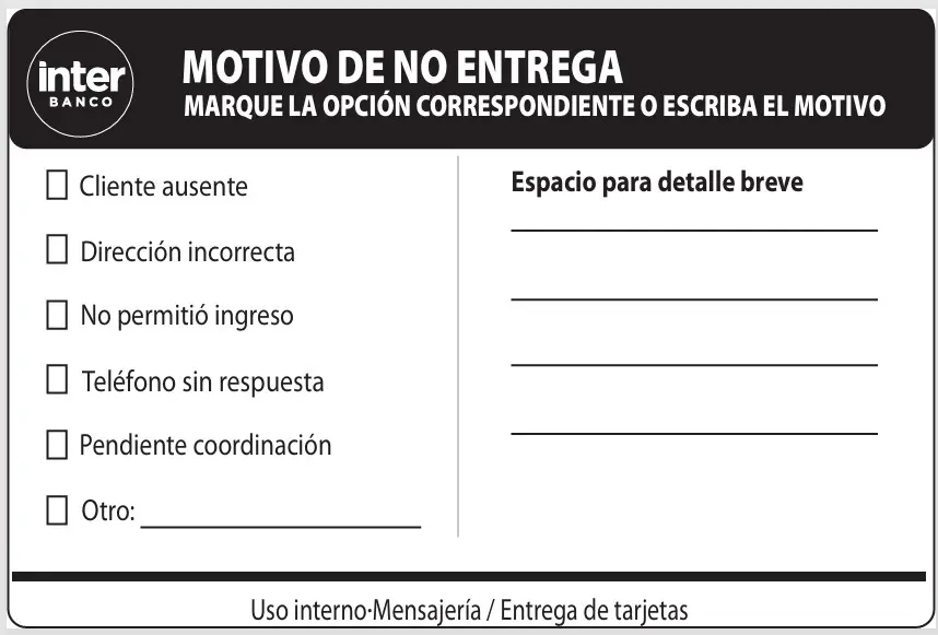 MOTIVO DE NO ENTREGA INTERBANCO B/100